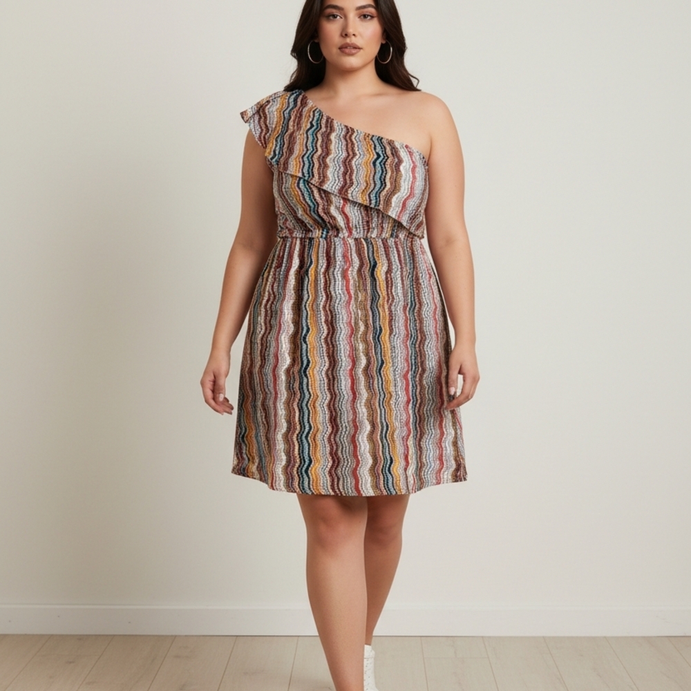 One-Shoulder Multicolor Striped Dress